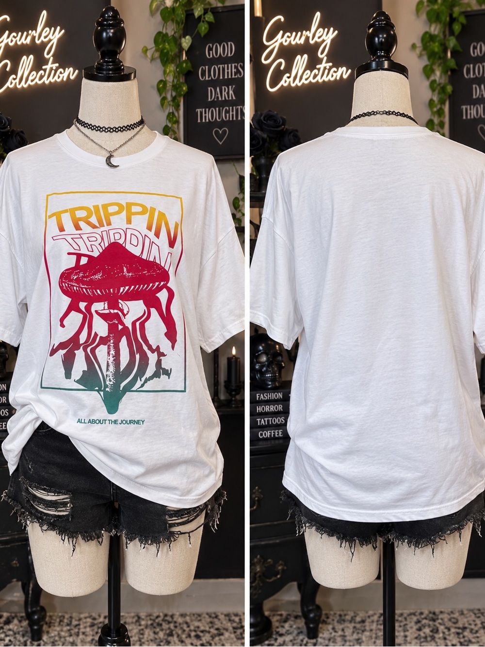 Fruit of the Loom Trippin Mushroom Graphic Tee White XXL